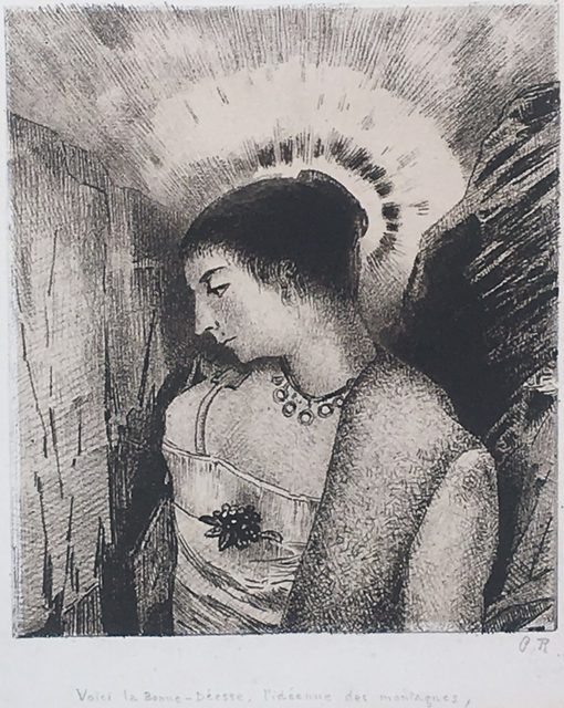 Odilon Redon, ‘Voici la Bonne-Déese, L’Idéenne des Montagnes’, 1900, Print, Lithograph on chine appliqué, on a full sheet with deckle edges., Catherine E. Burns Fine Prints
