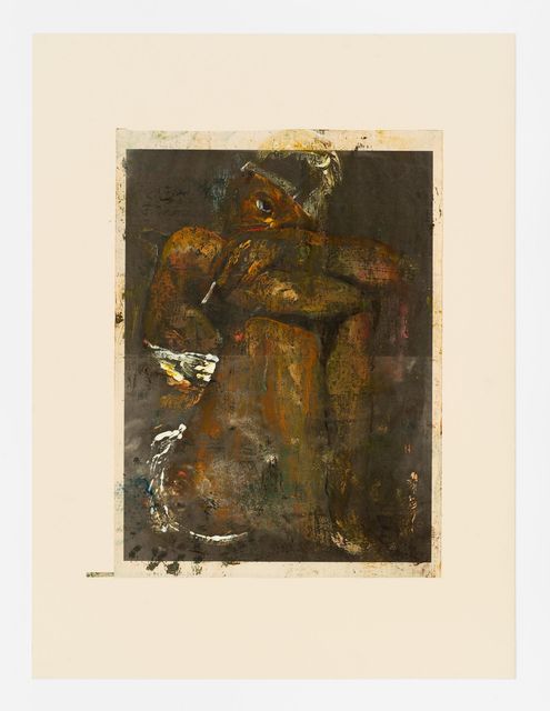 Matthieu Ronsse, ‘Smoking swimmer’, 2017, Painting, Oil on newspaper, Almine Rech