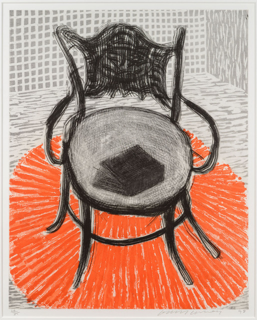 David Hockney, ‘Chair with Book on Red Carpet’, 1998, Leslie Sacks Gallery