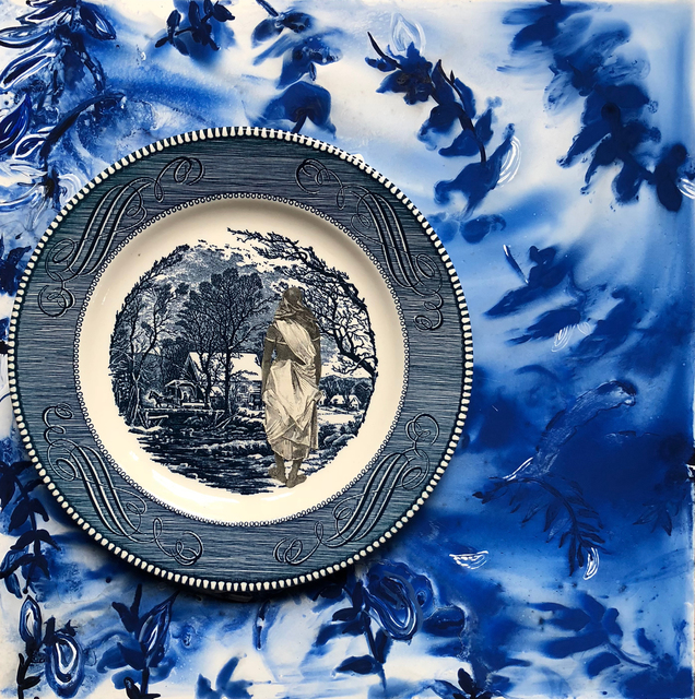 Suchitra Mattai, ‘Ice Jungle’, 2018, Painting, British newspaper clipping, vintage plate, gouche on wood, k contemporary