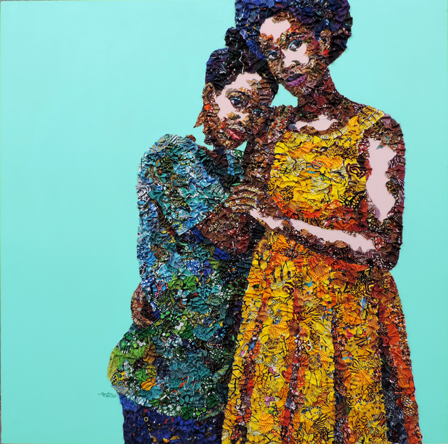 Marcellina Akpojotor, ‘Sister Sister ’, 2019, Mixed Media, Fabric, Acrylic on canvas, Rele