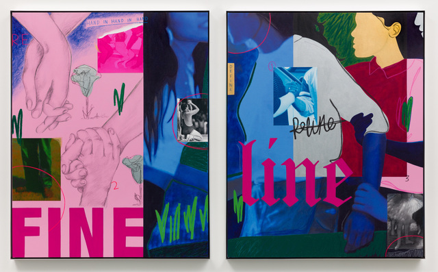 Gabriella Sanchez, ‘Define, Fine, Refine ’, 2020, Painting, Acrylic, oil stick, graphite, oil pastel, archival pigment prints on two canvases in high polished aluminum frames, Charlie James Gallery