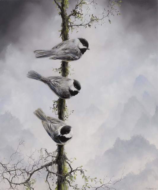 Brian Mashburn, ‘Three Chickadees’, 2021, Painting, Oil on panel, Haven Gallery