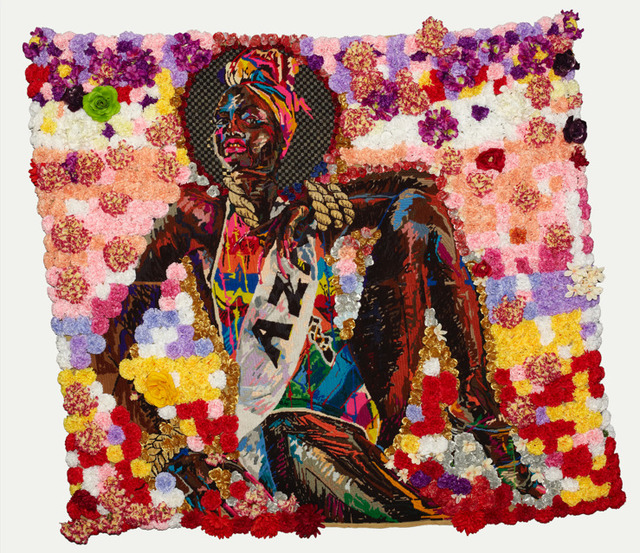 Athi-Patra Ruga, ‘Uzuko’, 2013, Mixed Media, Wool, thread, and artificial flowers on tapestry canvas, Zeitz MOCAA