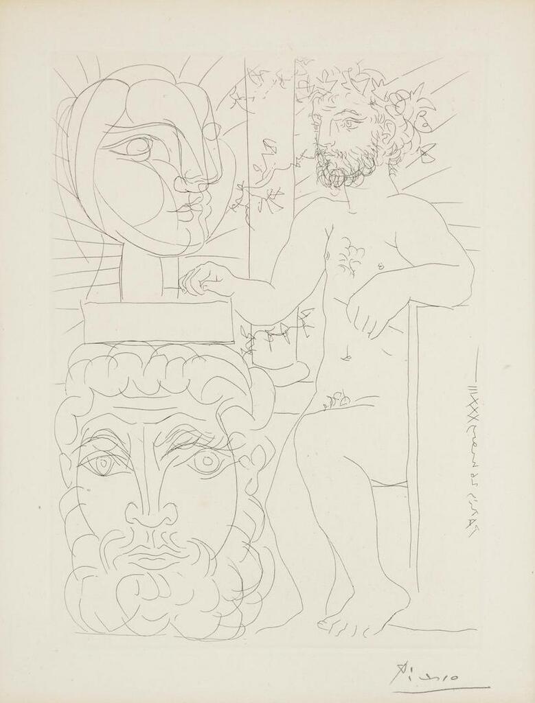 Pablo Picasso - Sculpteur et Deux Têtes sculptées, from La Suite Vollard (Bloch 157, Baer 310)