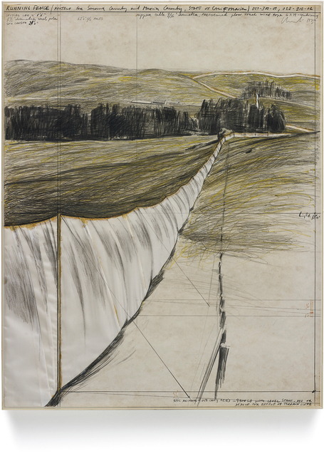 Christo and Jeanne-Claude, ‘Running Fence’, 1975, Mixed Media, Gouache, collage on board under plexiglas, Phillips