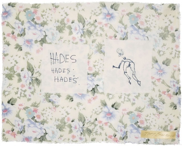 Tracey Emin, ‘"HADES HADES HADES"’, 2009, Print, Screen print on cotton hand stitched onto floral fabric., Arts Limited