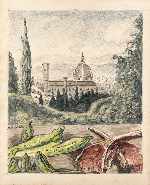 Giorgio de Chirico, ‘Veduta di Firenze con bistecche ed insalata’, 1966, Il Ponte