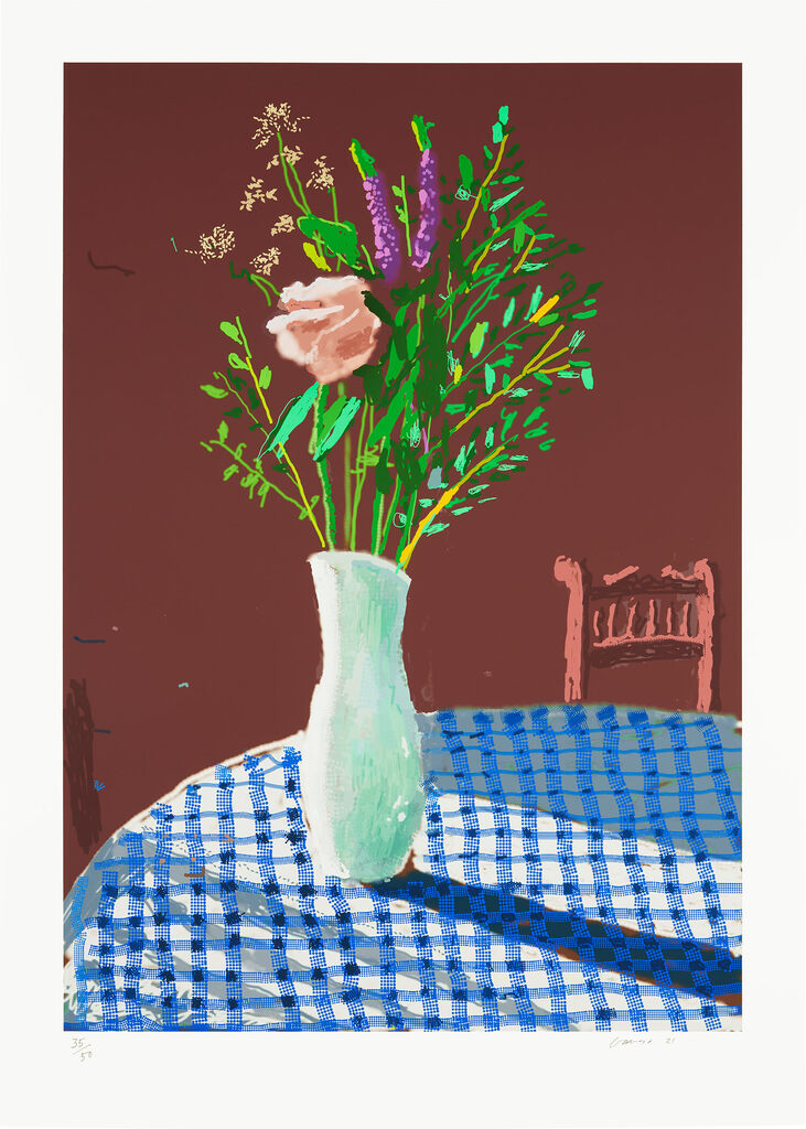 David Hockney - 4th February 2021, Flowers in a White Vase with Chair