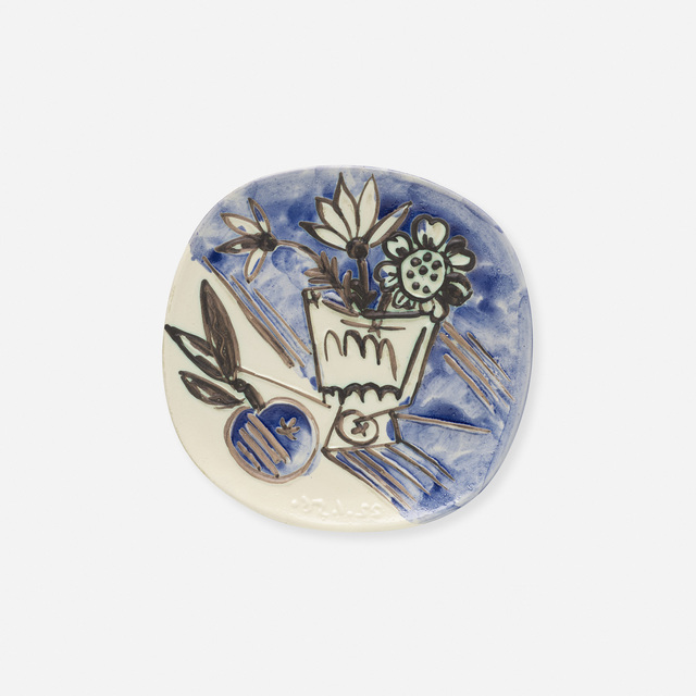 Pablo Picasso, ‘Bunch with Apple plate’, 1956, Design/Decorative Art, White earthenware clay, decoration accentuated with oxidized paraffin, oxides under glaze, Rago/Wright