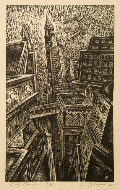 Letterio Calapai, ‘City Canyon’, 1950, Print, Wood engraving, Childs Gallery