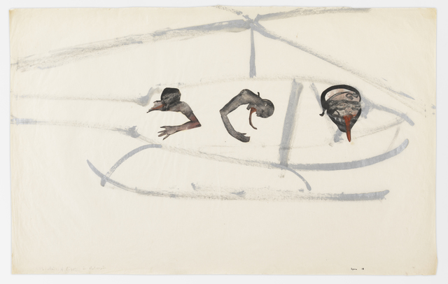 Nancy Spero, ‘Gunship, Pilot, and Victims’, 1968, Drawing, Collage or other Work on Paper, Gouache and ink on paper, Galerie Lelong & Co.