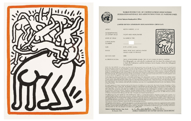 Keith Haring, ‘"Untitled", 1990, Lithograph, Edition of 1000, World Federation of the United Nations, Postmarked.’, 1990, VINCE fine arts/ephemera