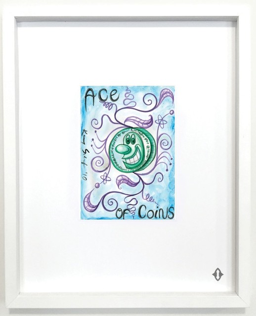 Kenny Scharf, ‘ACE OF COINS, From the series "Contemporary Magic: A Tarot Deck Art Project" Limited Edition 5th Anniversary Print Collection’, 2015, Print, Museum archival digital print embossed with high gloss spot lacquer finish / framed 20 × 16 in 50.8 × 40.6 cm Edition 1/7 + 3AP, ART CAPSUL