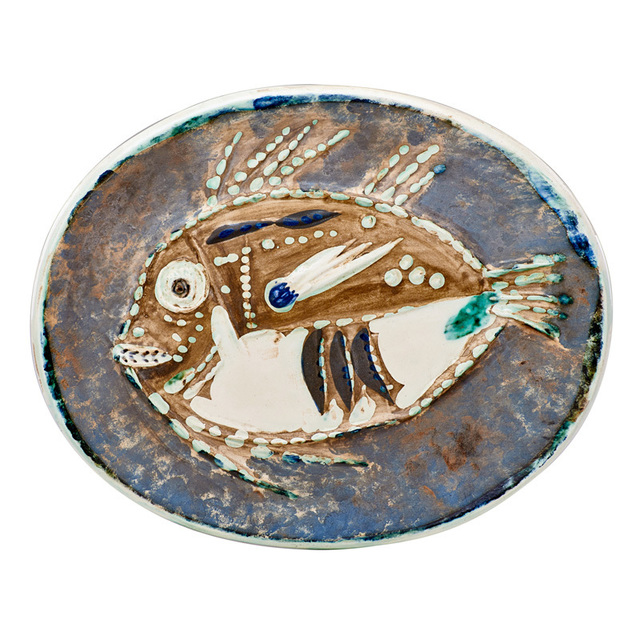 Pablo Picasso, ‘Mottled Fish plate (Poisson Chiné), edition of 200, France’, des. 1952, Design/Decorative Art, Partially glazed earthenware decorated in engobe, Rago/Wright