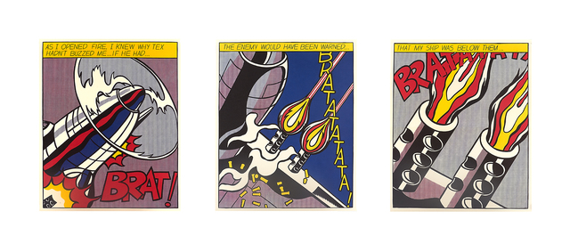 Roy Lichtenstein, ‘As I Opened Fire Triptych’, 2000, Print, Three offset lithographs in colors, Rago/Wright
