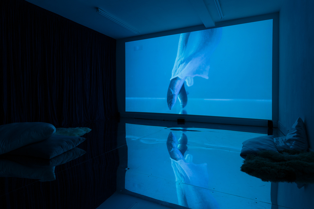 Zoe Williams, Sunday Fantasy, 2019, installation view, film co-directed by Amy
Gwatkin, courtesy of the artist and Antoine Levi gallery, Paris. Commissioned by Mimosa House and supported by Arts Council England. Photo: Tim Bowditch Zoe Williams, Sunday Fantasy, 2019, installation view, film co-directed by Amy
Gwatkin, courtesy of the artist and Antoine Levi gallery, Paris. Commissioned by Mimosa House and supported by Arts Council England. Photo: Tim Bowditch