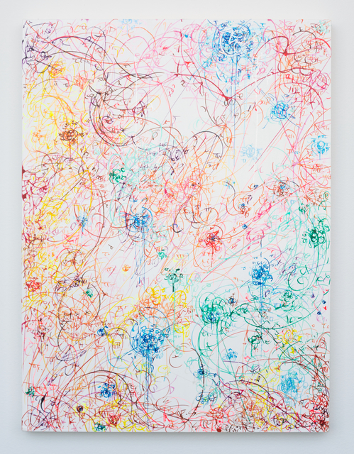 Kysa Johnson, ‘blow up 353 - the long goodbye - subatomic decay patterns and dark clouds in the HII region NGC 7000’, 2018, Painting, Ink on semi-gloss on panel, Morgan Lehman Gallery