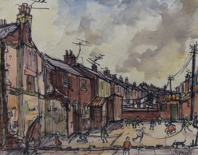 Norman Cornish, ‘Street scene with children playing’, Castlegate House Gallery
