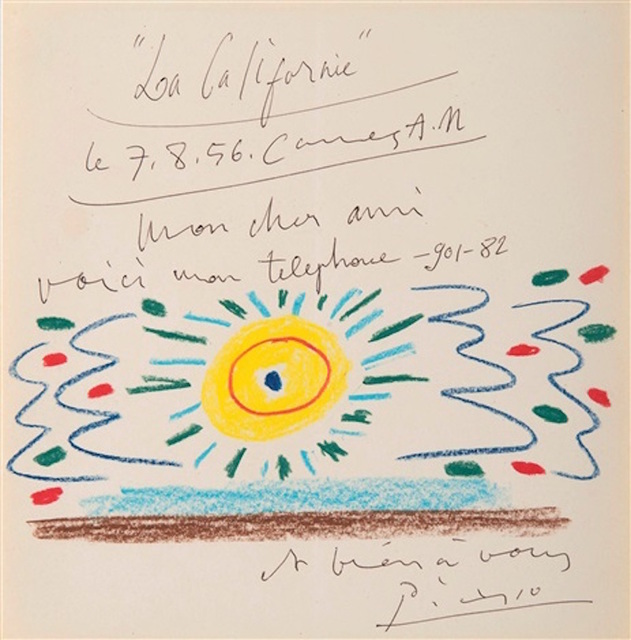 Pablo Picasso, ‘Soleil de Méditerranée’, 1956, Drawing, Collage or other Work on Paper, Colored pencils on letter paper, BAILLY GALLERY
