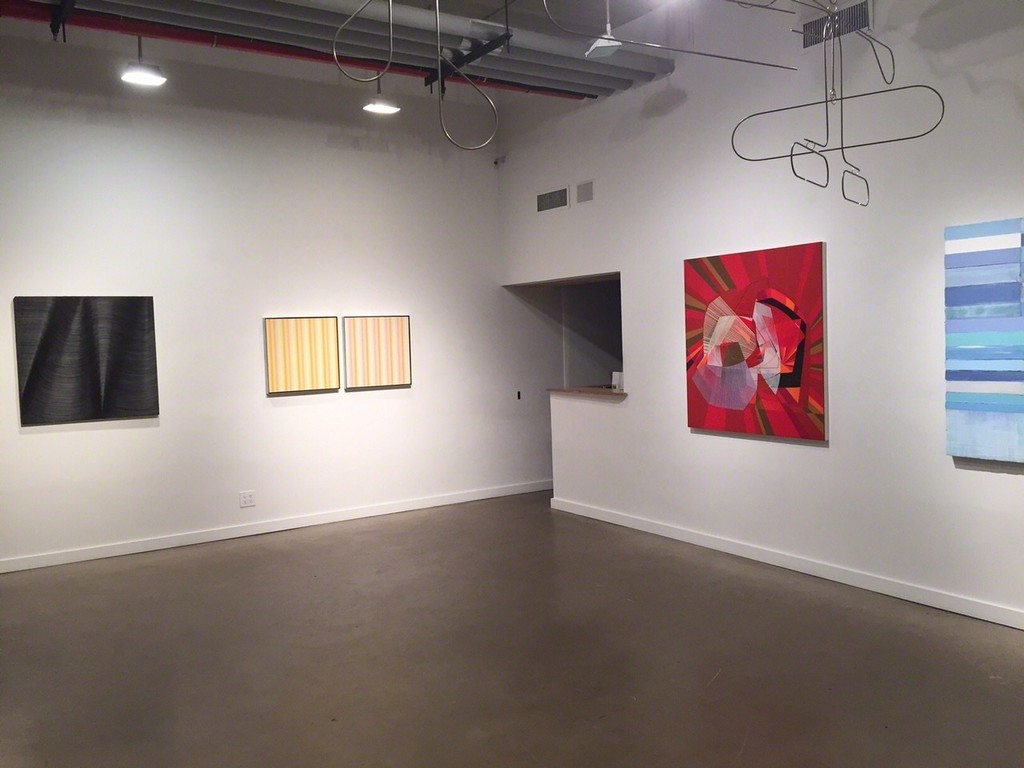 Paintings from left: James Austin Murray, James Little, Alex Couwenberg, Mark Zimmermann. Ceiling sculpture by Rodger Stevens Paintings from left: James Austin Murray, James Little, Alex Couwenberg, Mark Zimmermann. Ceiling sculpture by Rodger Stevens