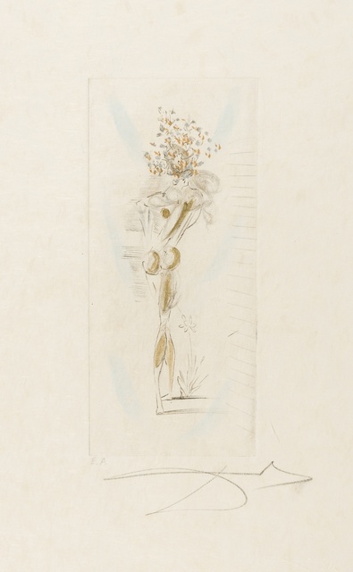 Salvador Dalí, ‘Vignettes, from 'Petits nus d'Apollinaire' (Field 72-4; M&L 205)’, 1967, Print, Etching with hand-colouring in gold and blue, Forum Auctions