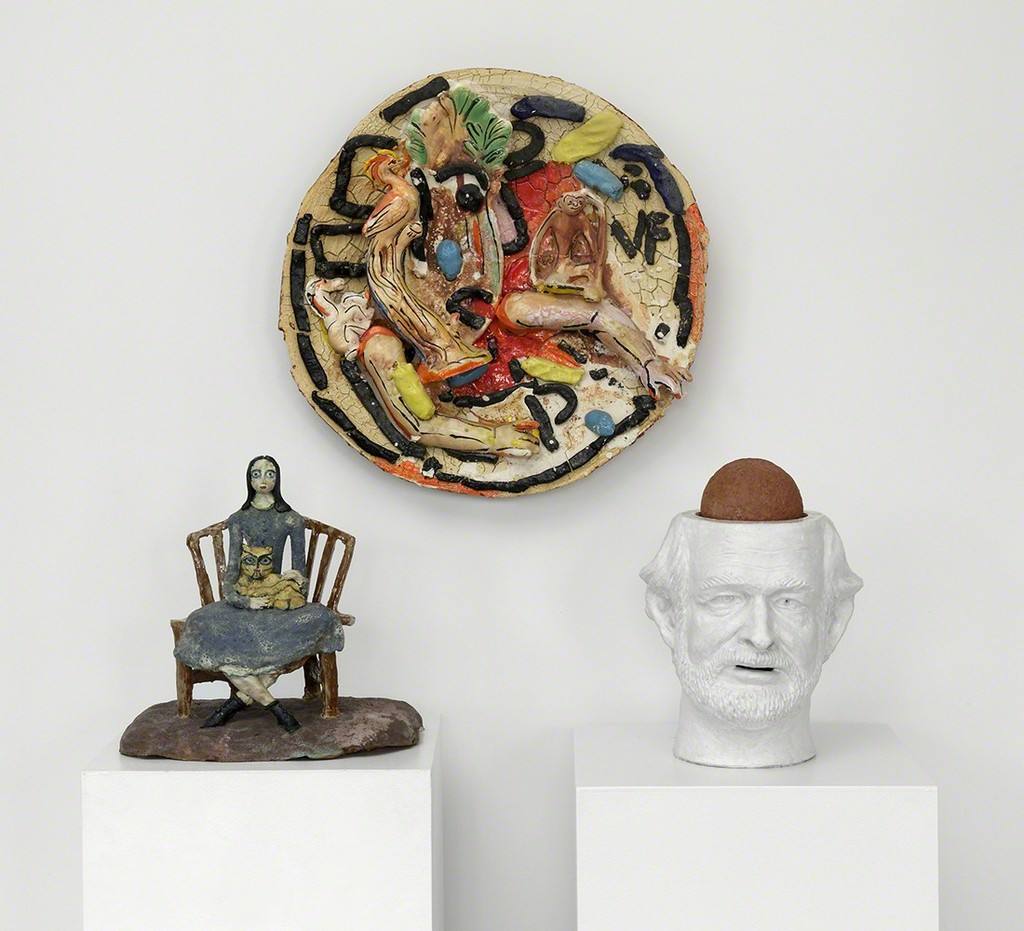Works by Beatrice Wood (left), Viola Frey (center), and Robert Arneson (right). (Photo by John Polak.) Works by Beatrice Wood (left), Viola Frey (center), and Robert Arneson (right). (Photo by John Polak.)