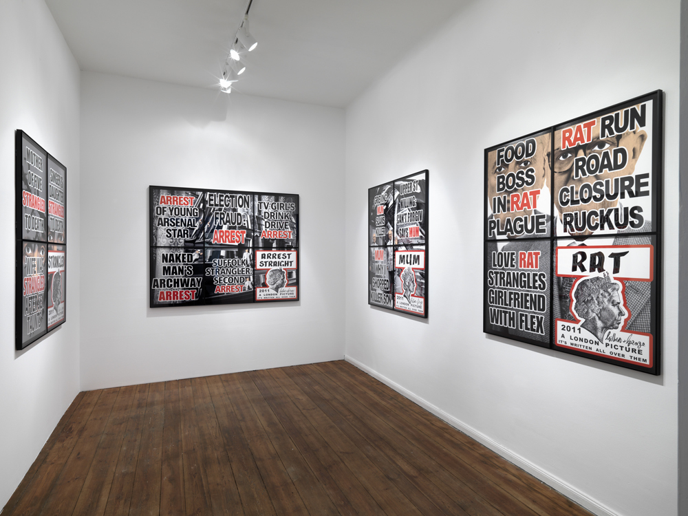 Installation view. Gilbert & George "London Pictures", ARNDT, Berlin, Germany. March 22 - May 30, 2012. Photo: Bernd Borchardt Installation view. Gilbert & George "London Pictures", ARNDT, Berlin, Germany. March 22 - May 30, 2012. Photo: Bernd Borchardt