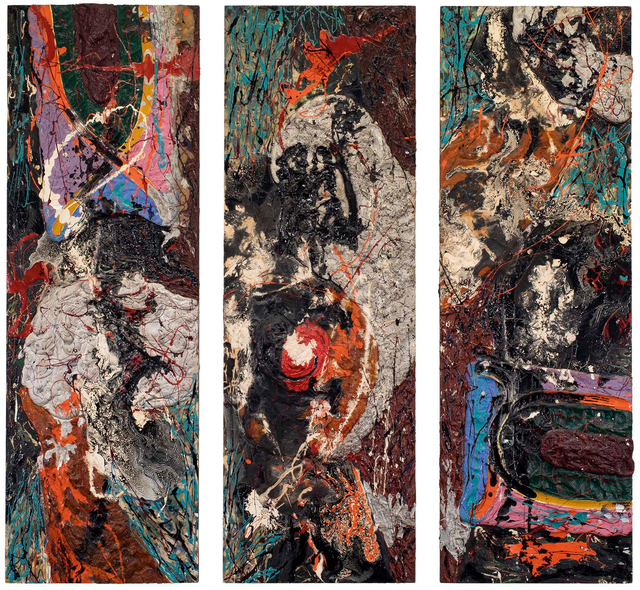 Alfonso Ossorio, ‘Triduum’, 1959, Painting, Oil, enamel and plaster on three panels, Michael Rosenfeld Gallery