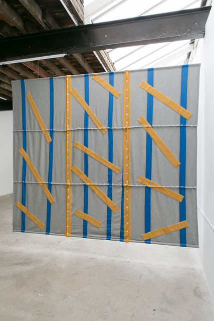Yonatan Vinitsky, ‘Between Stationary and Travel’, 2014, Mixed Media, Furniture Wool, Cotton Drill Fabric, Garment Wool, Plastic Buttons (16mm, 20mm), Thread, 1” Stainless Steel Poles (Inner Aluminium Fixing), Break Cable, Limoncello