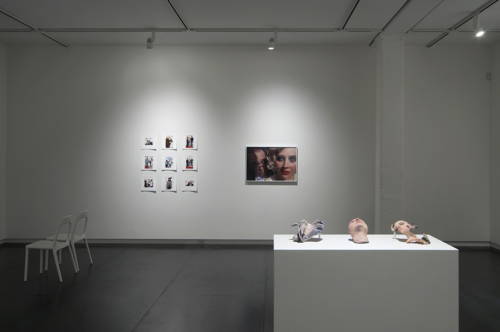 Foreground: 3D-printed triptych by Lorna Barnshaw. Back wall: photographic works by Jordan Rathus. Photo by Worksighted. Foreground: 3D-printed triptych by Lorna Barnshaw. Back wall: photographic works by Jordan Rathus. Photo by Worksighted.