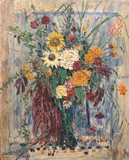 Samuel Rothbort, ‘Large Modernist Floral Bouquet Impasto Oil Painting of Flowers in a Vase’, 20th Century, Painting, Oil Paint, Wood Panel, Lions Gallery