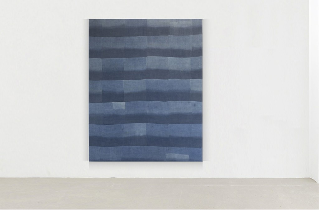 installation view "Untitled (Indigo patchwork), 2017",
Indigo dyed hemp,
190 x 150 cm / 74,8 x 59 in installation view "Untitled (Indigo patchwork), 2017",
Indigo dyed hemp,
190 x 150 cm / 74,8 x 59 in