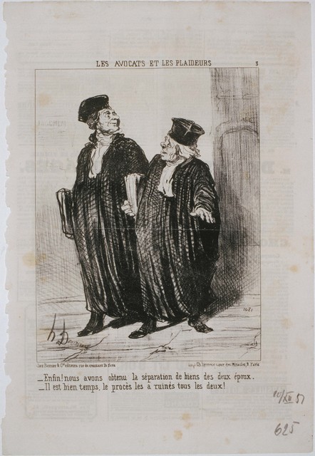 Honoré Daumier, ‘Les Avocats et Les Plaideurs: Enfin! Nous avons obtenu la séparation de biens...’, 1851, Phillips Collection