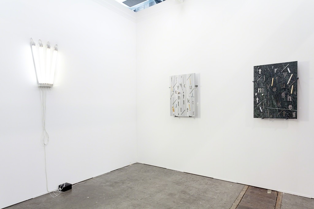 Exhibition view Art Brussels 2014. Galerie Valentin, Paris. With: Cécile Bart, Jean-Baptiste Bernadet, Gabriele de Santis, Laurent Grasso, George Henry Longly (solo project), Nicolas Moulin, Patrick Saytour. © Sylvie Chan-Liat / Courtesy of the artists and Valentin, Paris. Exhibition view Art Brussels 2014. Galerie Valentin, Paris. With: Cécile Bart, Jean-Baptiste Bernadet, Gabriele de Santis, Laurent Grasso, George Henry Longly (solo project), Nicolas Moulin, Patrick Saytour. © Sylvie Chan-Liat / Courtesy of the artists and Valentin, Paris.