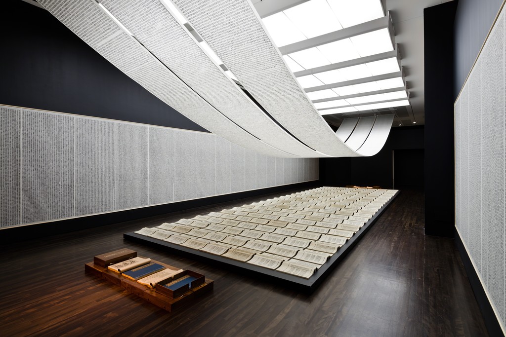 Installation view of Xu Bing: Book from The Sky at the Blanton Museum of Art, 2016 Courtesy of Xu Bing Studio. Photo by Colin Doyle Installation view of Xu Bing: Book from The Sky at the Blanton Museum of Art, 2016 Courtesy of Xu Bing Studio. Photo by Colin Doyle