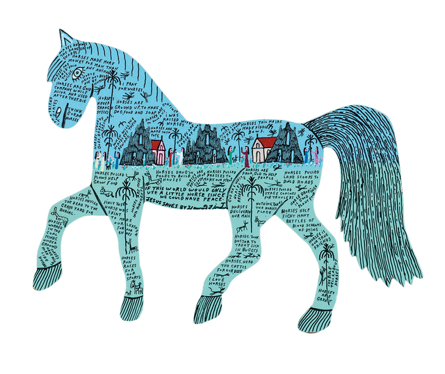 Howard Finster, ‘I Love Horses’, Painting, Oil and marker on board, unframed., Skinner