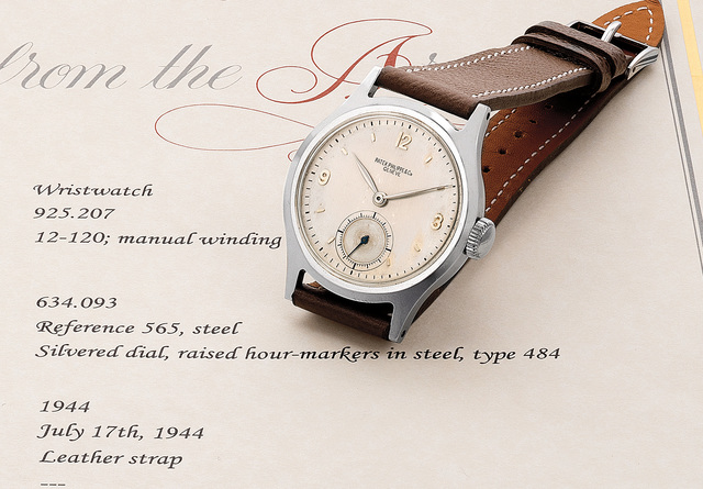 Patek Philippe, ‘A very fine and rare stainless steel wristwatch with silvered dial and subsidiary seconds’, 1944, Fashion Design and Wearable Art, Stainless steel, Phillips