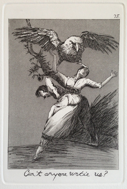 Emily Lombardo, ‘Can't anyone untie us?, from The Caprichos’, 2013, Print, Etching and aquatint, Childs Gallery