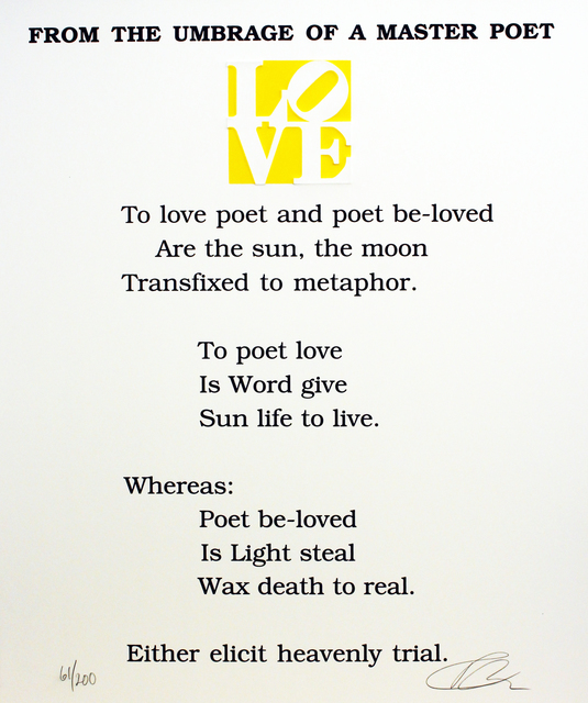 Robert Indiana, ‘From the Umbrage of a Master Poet Poem, Book of Love’, 1996, Woodward Gallery