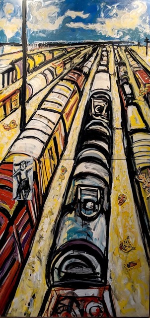 Marta Sanchez, ‘Vertical Train Yard’, 2005, Painting, Oil and enamel on metal, InLiquid