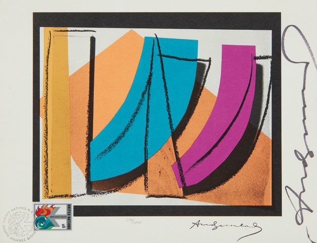 Andy Warhol, ‘U. N. Stamp’, 1979, Print, Offset lithograph in colors and United Nations stamp, on Rives paper, with full margins, Phillips
