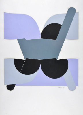 Luis Wells, ‘Sin título (Composición Gris, Negro y Lila)’, ca. 1970, Painting, Tempera paint on paperbaord, MAMAN Fine Art Gallery