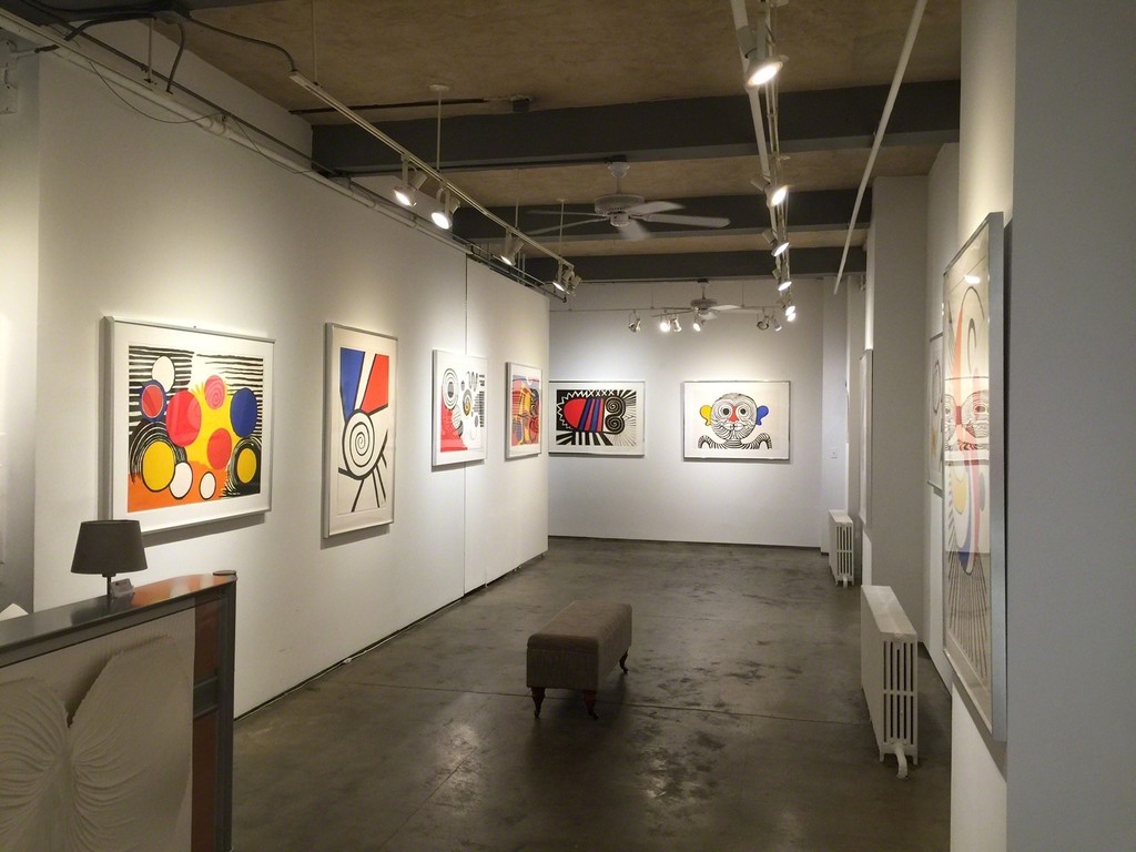Lithograph and original watercolor works from Alexander Calder featured in Alexander Calder: Sharing Negative Space. (Works shown from left to right -"Spirale Rouge & Bleu", "The Way of the World", "The Letters","The Bug" and "Kissing Man" ) Lithograph and original watercolor works from Alexander Calder featured in Alexander Calder: Sharing Negative Space. (Works shown from left to right -"Spirale Rouge & Bleu", "The Way of the World", "The Letters","The Bug" and "Kissing Man" )