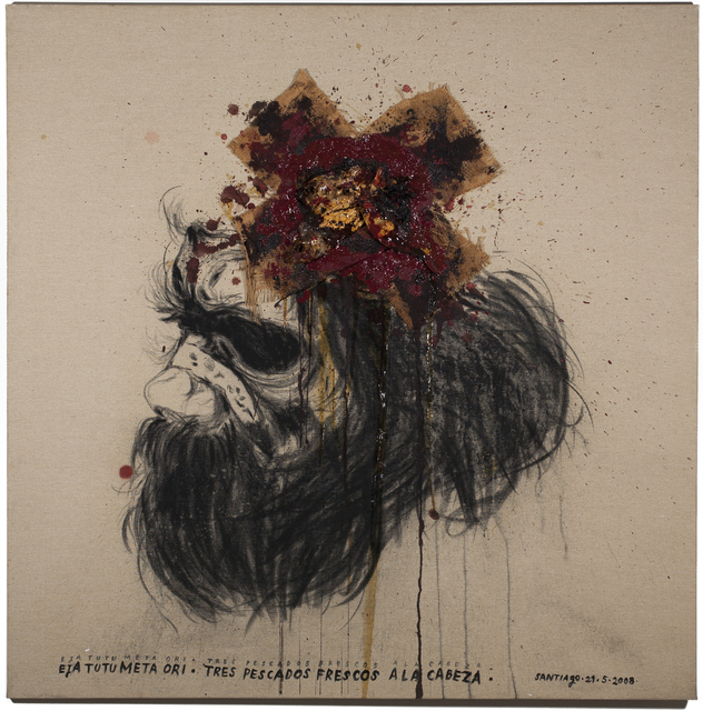 Santiago Olazabal, ‘Three Fish on the Head (Eja Tutu Meta Ori / Tres Pescados Frescos a la Cabeza) ’, ca. 2017, Painting, Mixed Media on Canvas, Sager Braudis Gallery