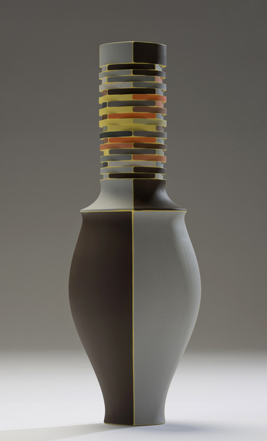 Peter Pincus, ‘Brown with Yellow Seams Vase’, 2016, Design/Decorative Art, Colored porcelain, gold luster, Wexler Gallery