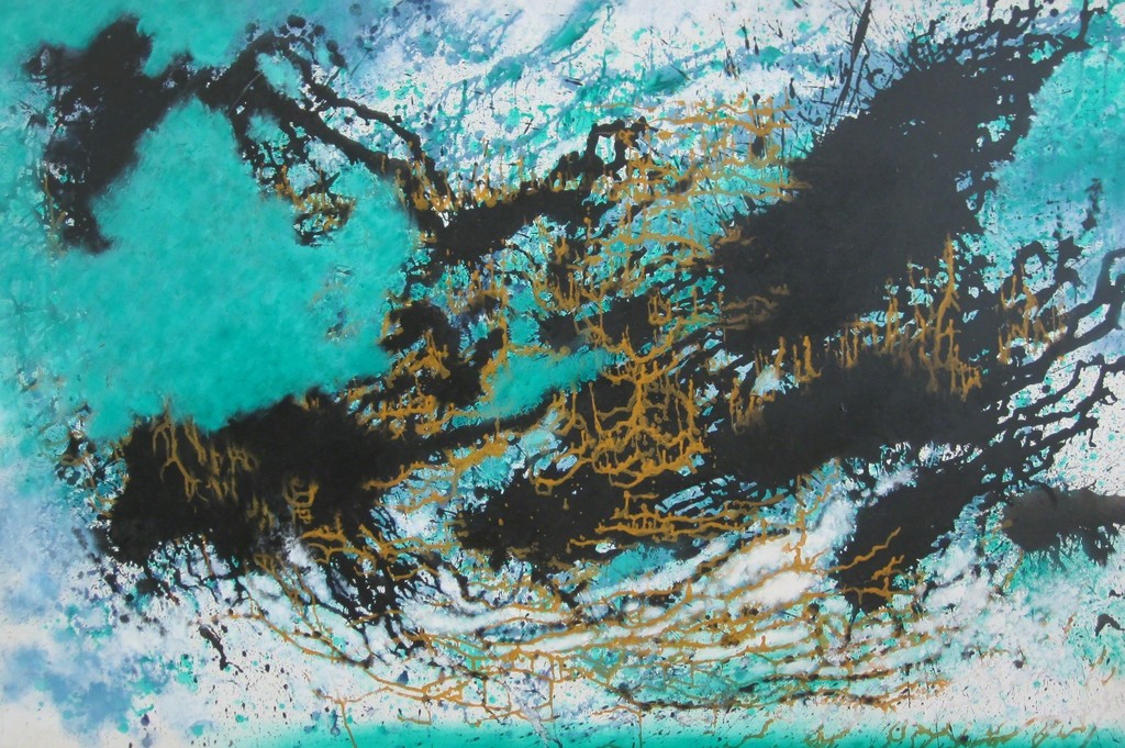Cheong Laitong, Untitled, 2007, acrylic on canvas, 122cm x 183cm
Cheong Laitong was tutored in the rigours of calligraphy when young, being fully Chinese-educated. While his calligraphy strokes are gentle and dance-like, his painting strokes are more forceful and energetic, even didactic.
Cheong Laitong, Untitled, 2007, acrylic on canvas, 122cm x 183cm
Cheong Laitong was tutored in the rigours of calligraphy when young, being fully Chinese-educated. While his calligraphy strokes are gentle and dance-like, his painting strokes are more forceful and energetic, even didactic.