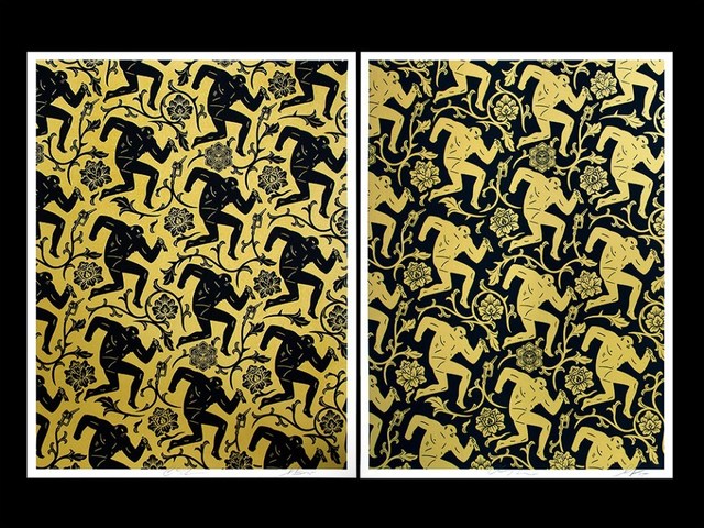 Shepard Fairey (OBEY), ‘Pattern of corruption gold/black (set of 2)’, 2015, Rudolf Budja Gallery