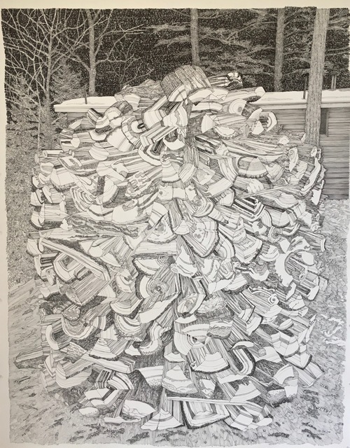 Ray Cicin, ‘Beehive Woodpile’, 2019, Drawing, Collage or other Work on Paper, Black ink on archival paper, Maison Depoivre