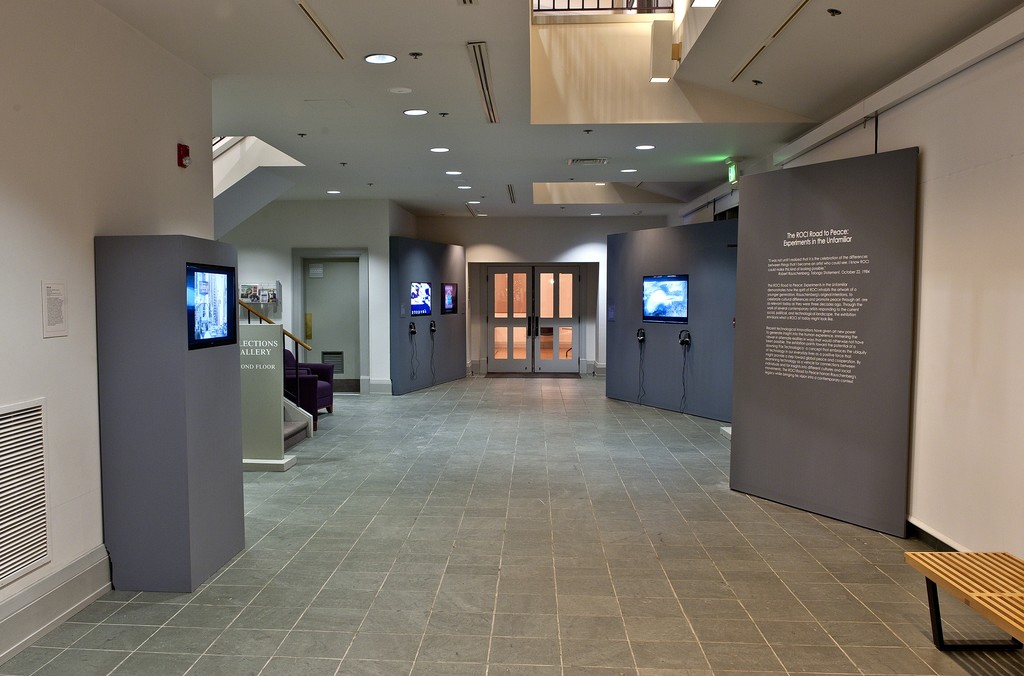 Installation view of "The ROCI Road to Peace: Experiments in the Unfamiliar" at the Academy Art Museum, Easton, 2015-2016. Photo: George Holzer Installation view of "The ROCI Road to Peace: Experiments in the Unfamiliar" at the Academy Art Museum, Easton, 2015-2016. Photo: George Holzer